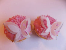 Load image into Gallery viewer, 12 PRECUT White Glitter Edible wafer/rice paper butterfly cake/cupcake toppers
