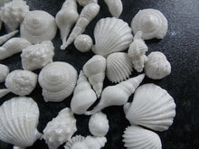 Load image into Gallery viewer, 40 Edible White Shimmery Sea shells fondant cake/cupcake toppers
