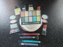 Load image into Gallery viewer, 18 PRECUT Edible Make Up set wafer/rice paper cake/cupcake toppers

