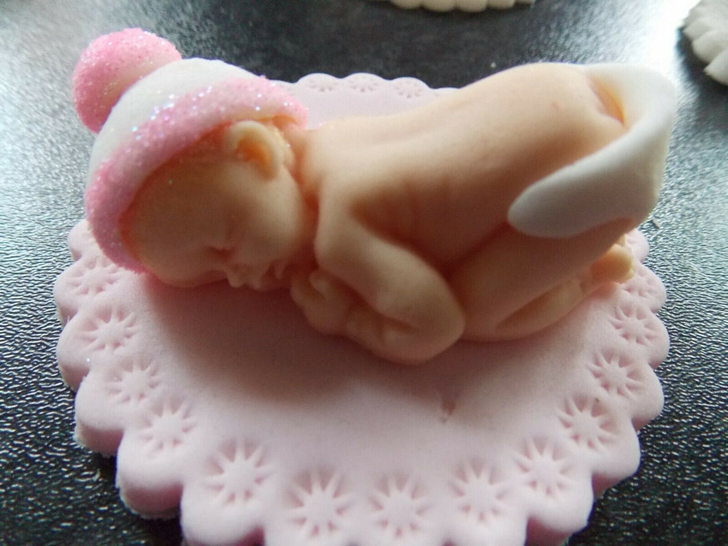 Edible Sleeping Baby Boy/Girl Christening/New Baby cake/cupcake Topper