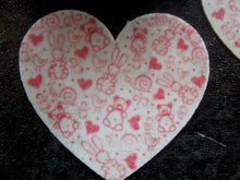 Load image into Gallery viewer, 12 PRECUT Baby Girl Pink Hearts Edible wafer paper cake/cupcake toppers
