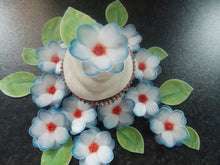 Load image into Gallery viewer, 34 piece 3D Edible Red&amp;Blue flower and leaves wafer paper cake/cupcake topper(d)
