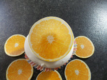 Load image into Gallery viewer, 12 PRECUT Edible Orange Slices/fruit wafer/rice paper cake/cupcake toppers

