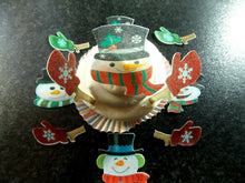 Load image into Gallery viewer, 12 PRECUT Edible Christmas/xmas snowmen wafer paper cake/cupcake toppers
