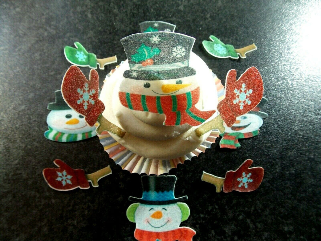 12 PRECUT Edible Christmas/xmas snowmen wafer paper cake/cupcake toppers