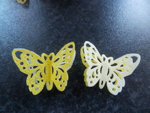 Load image into Gallery viewer, 12 PRECUT Double Yellow Edible wafer paper Butterflies cake/cupcake toppers2
