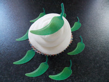 Load image into Gallery viewer, 18 PRECUT Edible Green Chillies wafer/rice paper cake/cupcake toppers
