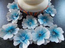 Load image into Gallery viewer, 12 x 3D Edible Blue and White flowers wafer/rice paper cake/cupcake toppers
