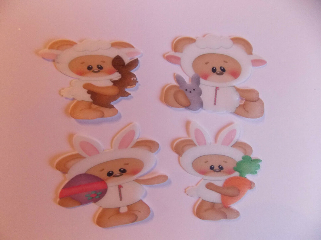 12 PRECUT Edible Easter Lamb and rabbit wafer/rice paper cake/cupcake toppers