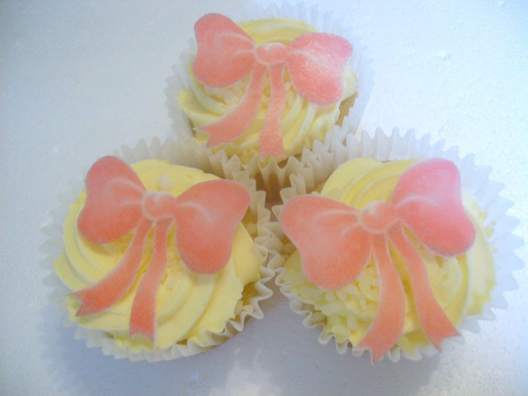 12 Pink Bows Edible wafer/rice paper Butterflies cake/cupcake toppers PRECUT