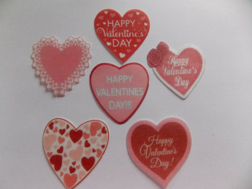 12 PRECUT edible wafer/rice paper Valentine Hearts cake/cupcake toppers