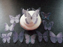 Load image into Gallery viewer, 12 PRECUT Edible Purple Mix Butterflies cake/cupcake toppers
