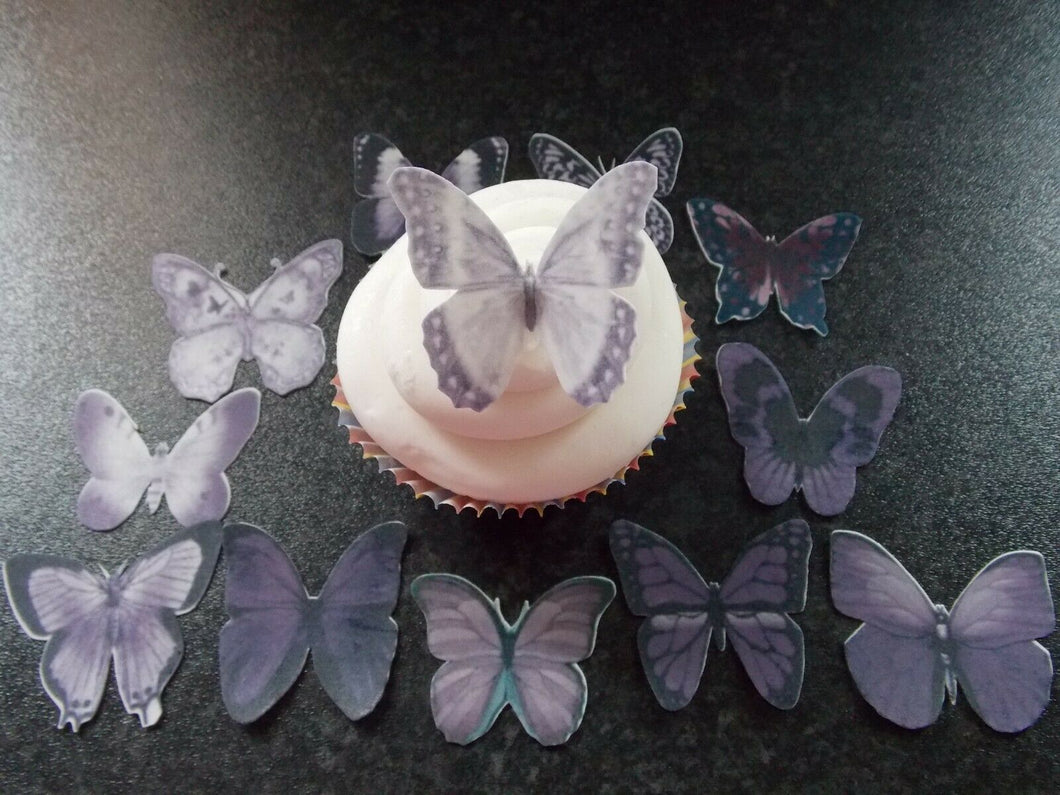 12 PRECUT Edible Purple Mix Butterflies cake/cupcake toppers