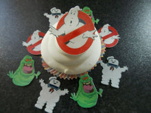 Load image into Gallery viewer, 12 PRECUT Edible Ghostbusters wafer/rice paper cake/cupcake toppers
