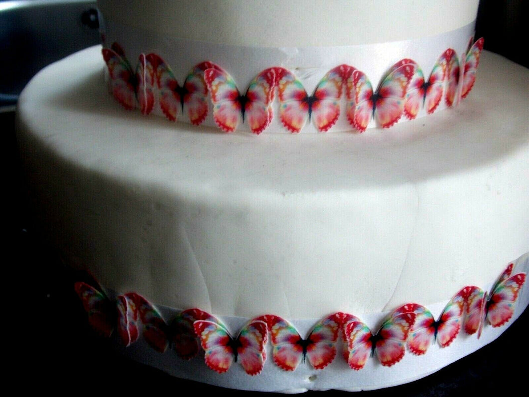 3 Precut Edible Wafer Paper 3d Pink (a) Butterfly ribbon/border cake topper