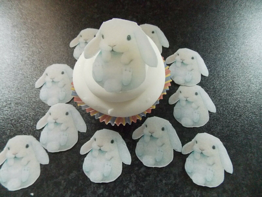12 PRECUT Easter white Rabbit edible wafer/rice paper cake/cupcake toppers