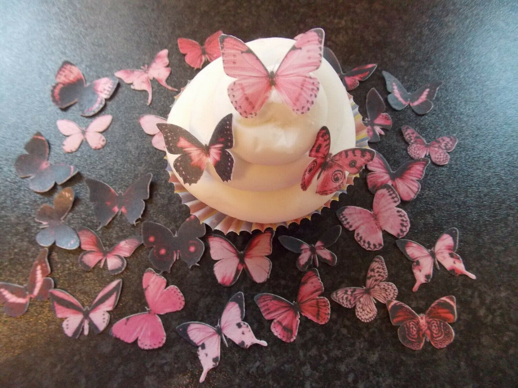 30 PRECUT Small Pink Edible Butterflies cake/cupcake/cake pop toppers (2)