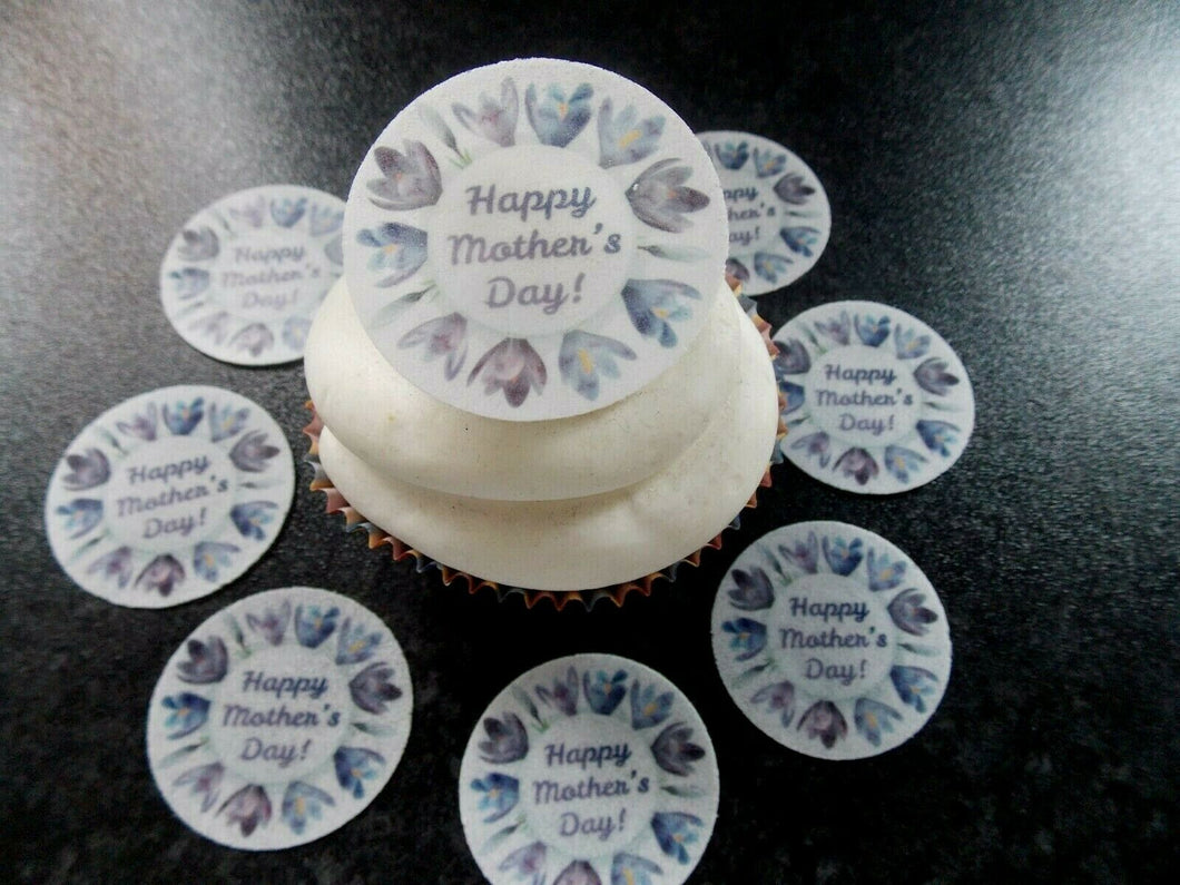 12 PRECUT edible wafer/rice paper Mothers Day Disc cake/cupcake toppers (1)