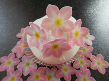 Load image into Gallery viewer, 24 PRECUT Edible Pink forget me not Flowers wafer paper cake/cupcake toppers

