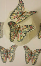 Load image into Gallery viewer, 12 PRECUT Pink Mosiac Edible wafer/rice paper Butterflies cake/cupcake toppers
