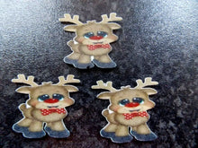 Load image into Gallery viewer, 24 PRECUT Edible Christmas/xmas small Reindeer wafer paper cake/cupcake toppers
