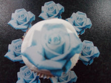 Load image into Gallery viewer, 12 PRECUT Edible Blue Roses wafer/rice paper cake/cupcake toppers
