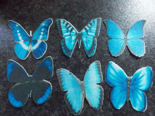 Load image into Gallery viewer, 24 Small Precut Edible Blue Mix(2) Butterflies for cakes and cupcake toppers
