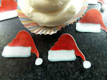 Load image into Gallery viewer, 12 PRECUT Edible Christmas/xmas santa hat wafer paper cake/cupcake toppers
