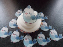 Load image into Gallery viewer, 12 PRECUT Edible Blue Bird wafer/rice paper wedding/Birthday cake/cupcake topper
