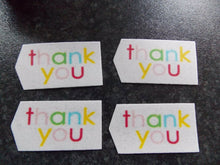 Load image into Gallery viewer, 12 PRECUT Edible Thank you tags wafer/rice paper cake/cupcake toppers (1)
