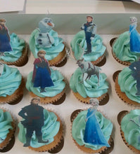 Load image into Gallery viewer, 12 Precut Edible Frozen cake and cupcake toppers
