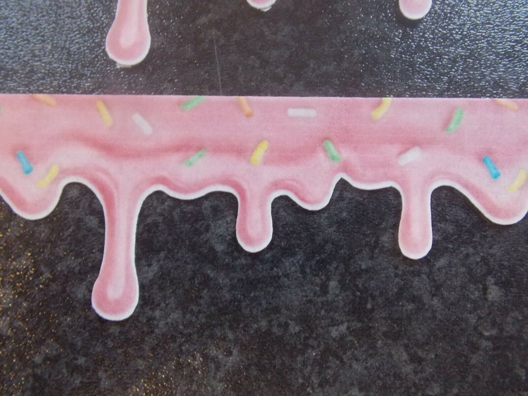 3 Precut Edible Wafer Paper Pink Cake Drip effect cake ribbon/border cake topper