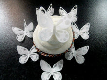 Load image into Gallery viewer, 12 PRECUT Edible Double White Butterfly wafer/rice paper cake/cupcake toppers(2)

