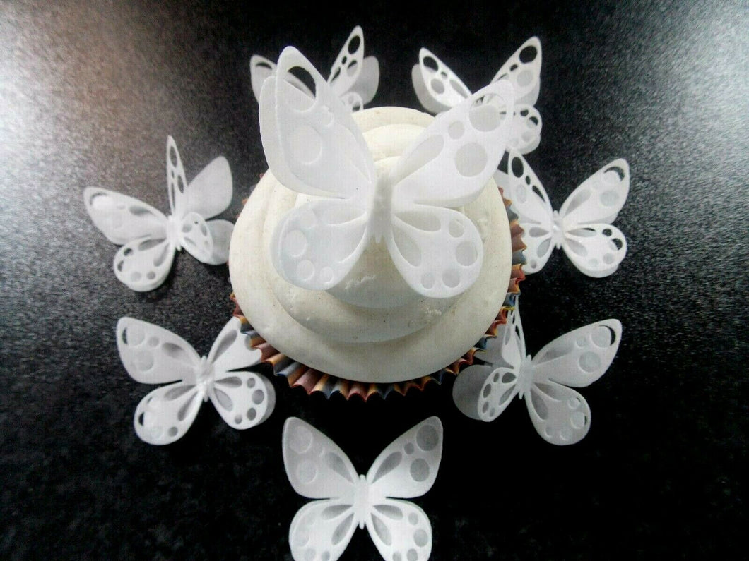 12 PRECUT Edible Double White Butterfly wafer/rice paper cake/cupcake toppers(2)