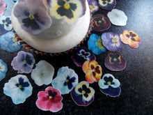 Load image into Gallery viewer, 30 Precut Edible Small Pansy/Pansies flowers wafer paper cake/cupcake toppers
