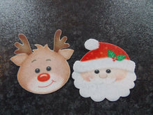 Load image into Gallery viewer, 12 PRECUT Edible Christmas/xmas Santa &amp; Rudolf wafer paper cake/cupcake toppers
