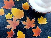 Load image into Gallery viewer, 48 Precut Mixed size Edible Autumn Leaves/leaf wafer paper cake/cupcake toppers
