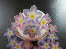 Load image into Gallery viewer, 24 PRECUT Edible Purple forget me not Flowers wafer paper cake/cupcake toppers
