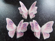 Load image into Gallery viewer, 12 PRECUT Double White/Lilac Edible wafer paper Butterflies cake/cupcake toppers

