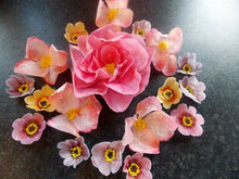 Load image into Gallery viewer, 19 Edible Pink Mix Vintage Flowers wafer/rice paper cake/cupcake toppers
