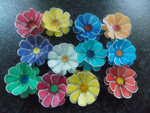 Load image into Gallery viewer, 12 PRECUT Double Multi Colour Edible wafer paper Flowers cake/cupcake toppers2

