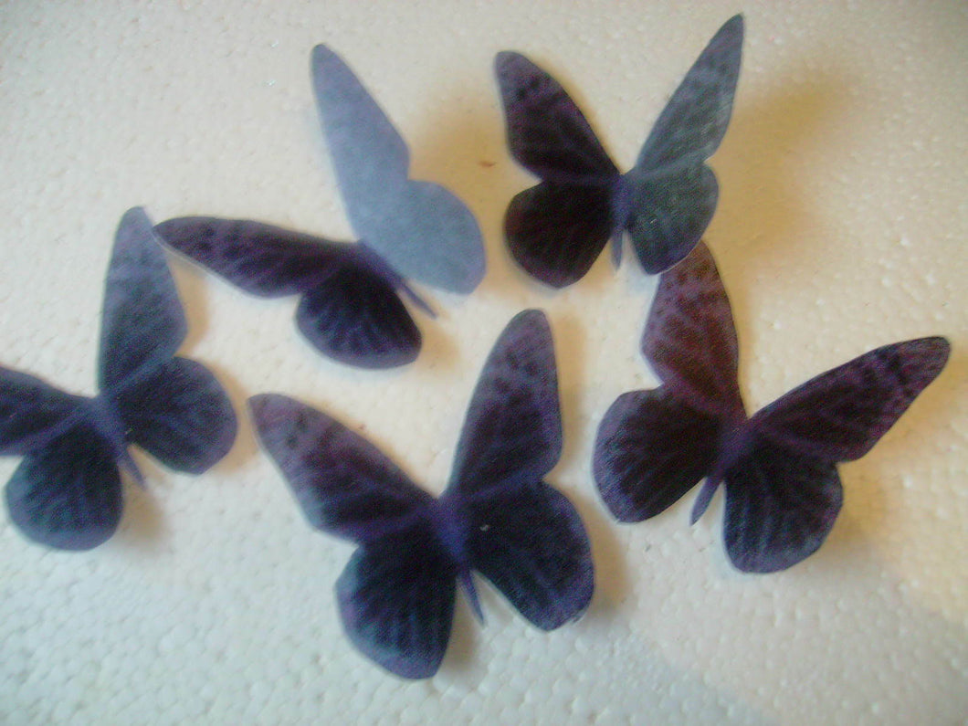 12 PRECUT Black & Purple Edible paper butterflies cupcake toppers