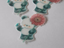 Load image into Gallery viewer, 12 PRECUT Edible Panda with Flower wafer/rice paper cake/cupcake toppers
