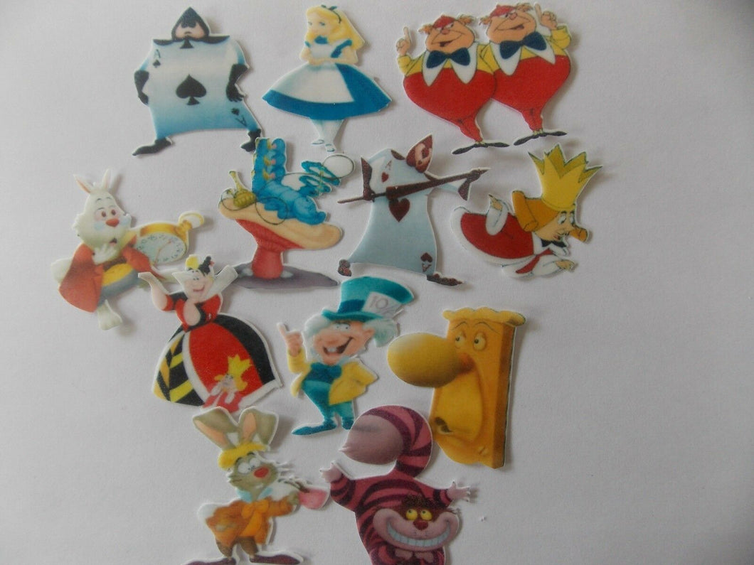 12 PRECUT Edible Alice in Wonderland wafer/rice paper cake/cupcake toppers