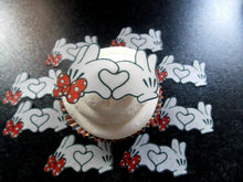 Load image into Gallery viewer, 12 PRECUT Edible Minnie &amp; Mickey Love Hands wafer/rice paper cake/cupcake topper
