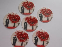 Load image into Gallery viewer, 12 PRECUT edible wafer/rice paper Valentine Disc tree cake/cupcake toppers

