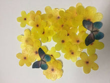 Load image into Gallery viewer, 40 PRECUT Yellow Blossom Flowers Edible wafer/rice paper cake/cupcake toppers
