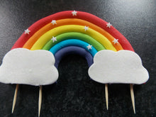 Load image into Gallery viewer, Edible Rainbow with stars and clouds fondant cake topper
