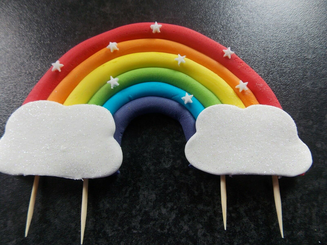 Edible Rainbow with stars and clouds fondant cake topper