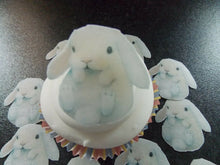 Load image into Gallery viewer, 12 PRECUT Easter white Rabbit edible wafer/rice paper cake/cupcake toppers
